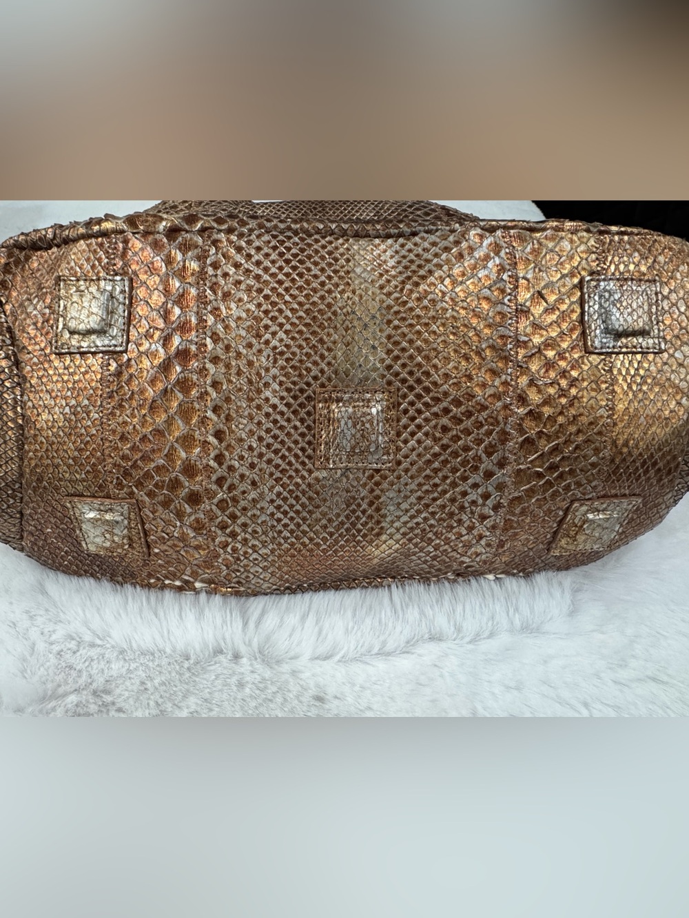 Carlos Falchi. Metallic Bronze Snake-Embossed Shoulder Bag for Women - Picture 3 of 9